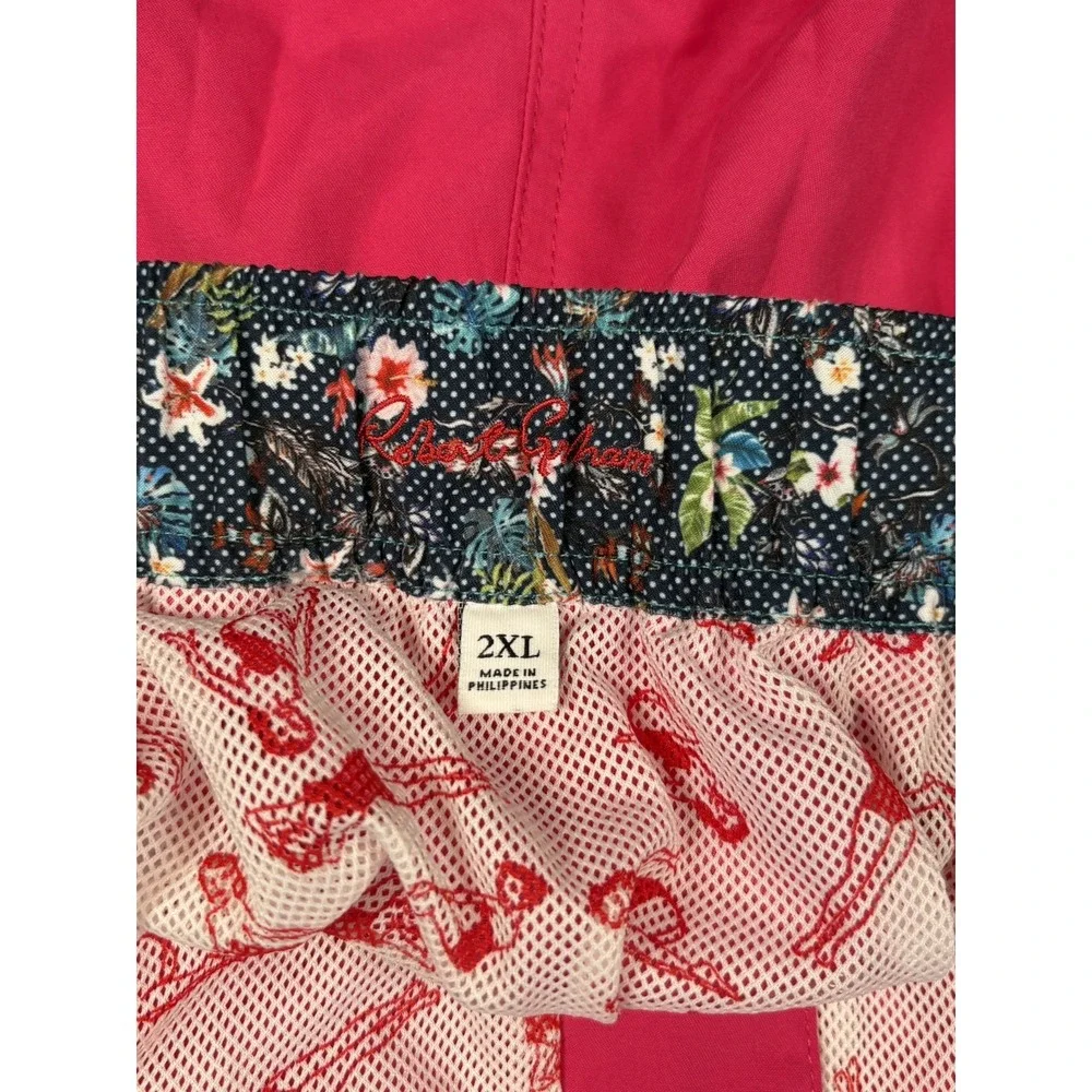 Robert Graham Mens 2XL Swim Trunks Shorts Pink Floral Trim Mesh Lined Pocket Zip